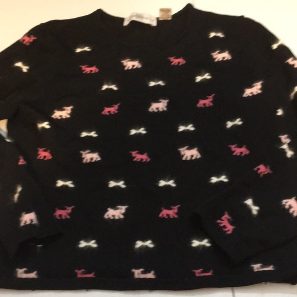 Doggy Sweater,Angora Wool Blend!!! Knit-Slenderizing Black with Pink/White Pups - Picture 1 of 10